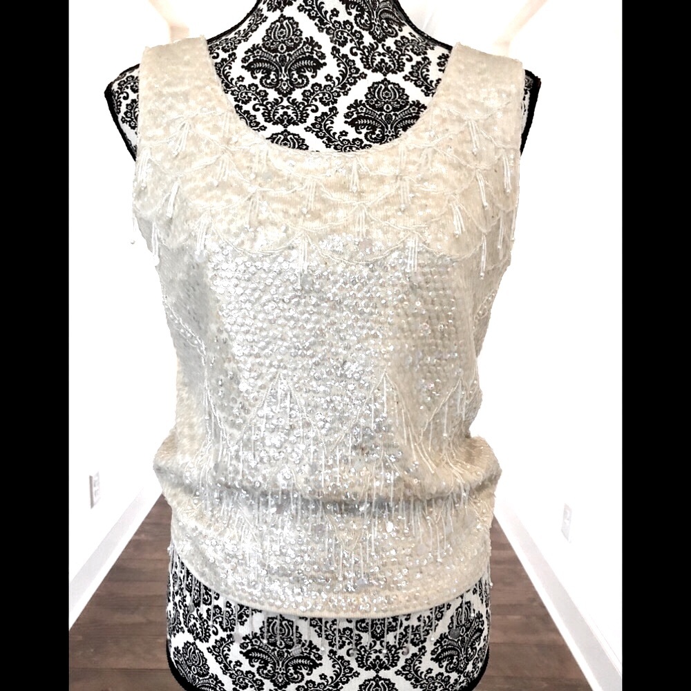 Barbara Eden/ Neiman Marcus VTG 60’s /20s crystal beaded fringe wool knit Sz S